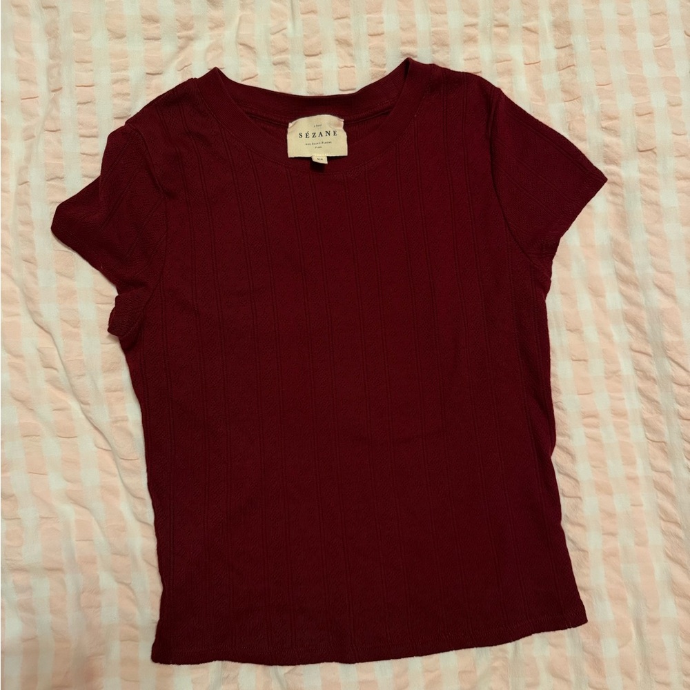 Sezane Camil T-Shirt Burgundy Pointelle